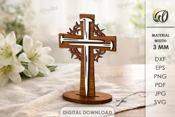 3D Christian Standing Cross Laser Cut Home Decor