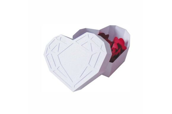 3D Diamond Gem Heart Shaped Gift Box SVG