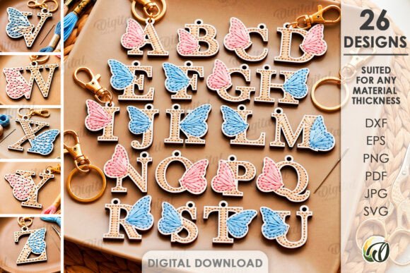 3D Embroidered Monogram Keychains Bundle for Laser Cutting and Keychains