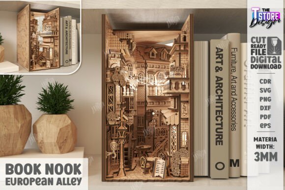 3D European Alley Book Nook Laser Cut for Home Decor Branding