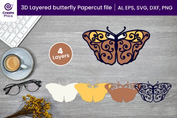 3D Layered Butterfly Cutting File SVG for Animals