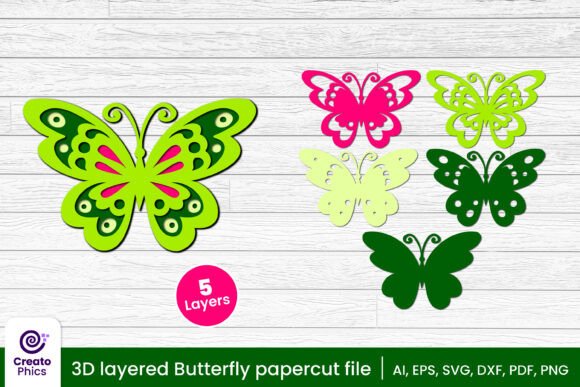 3D Layered Decorative Butterfly Papercut: 3D SVG Freebies for Editorial Design