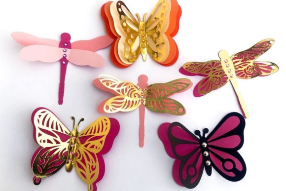 3D Layered Dragonflies and Butterflies for Crafts