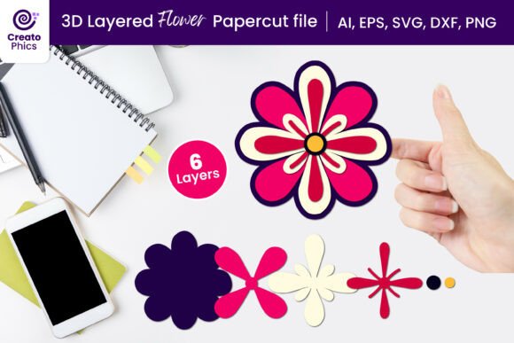 3D Layered Flower Paper, Laser Cutting for Cards & 3D SVG