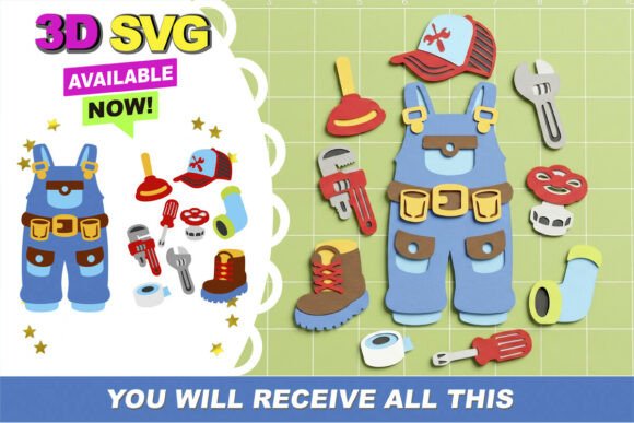 3D Plumber Outfit and Tools SVG for Birthdays