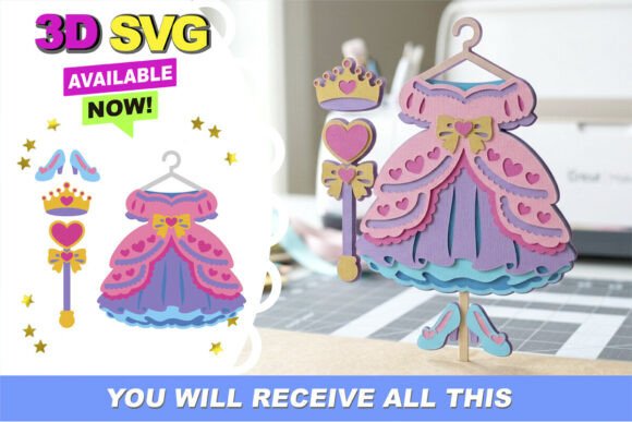 3D Princess Outfit and Accessories SVG for Birthdays