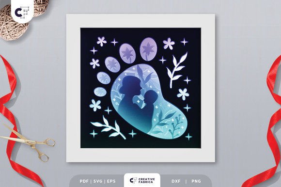3D Shadow Box Mom and Baby Silhouette 3D SVG