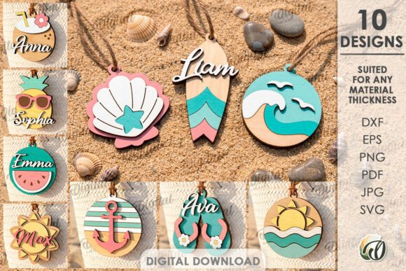 3D Summer Keychains Bundle Laser Cut