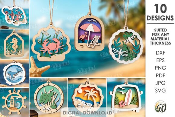 3D Summer Ornaments Bundle Laser Cut for Real Crafts