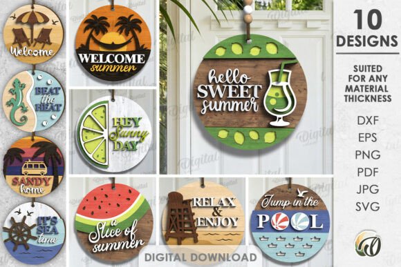 3D Summer Round Signs Bundle Laser Cut