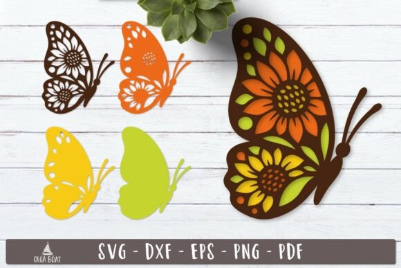 3d Sunflower Butterfly SVG Layered