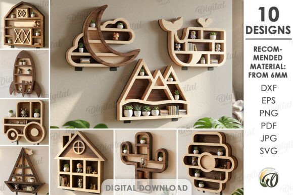 3D Wall Shelves Bundle Laser Cut for Wall Decor