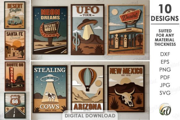 3D Wild West Wall Art Bundle Laser Cut for Design