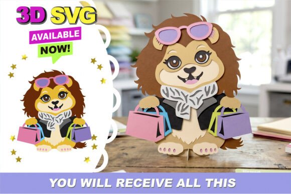 Chic Shopping Lion 3D SVG: Animals & Design
