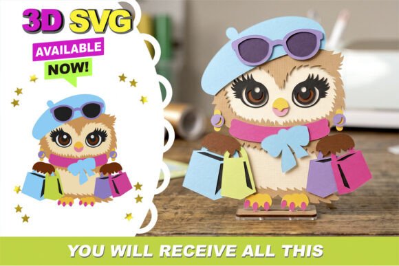 Chic Shopping Owl 3D SVG Review for Other Design Projects