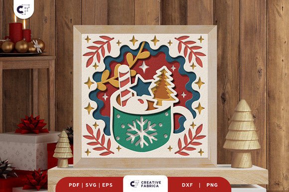 Christmas Hot Drink 3D Layered Paper Cut for 3D SVG Projects