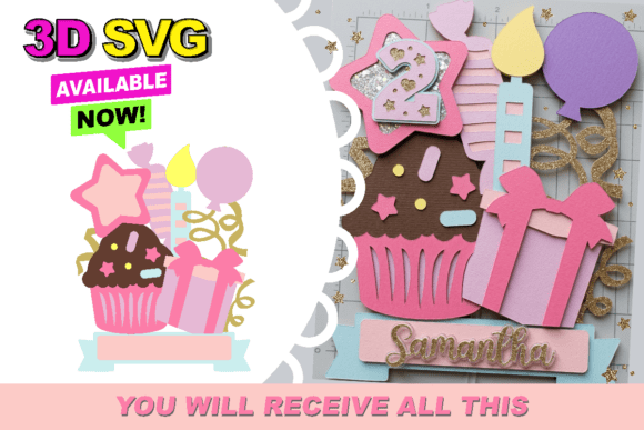 Cupcake Gift Birthday 3D SVG for Modern Birthdays