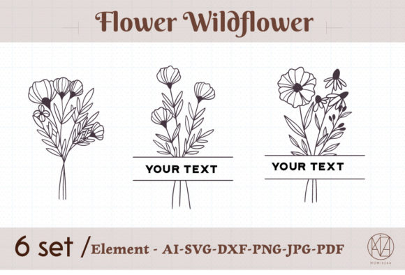 DIGITAL FILES Flower Bouquet 6 Set Graphics & Illustrations
