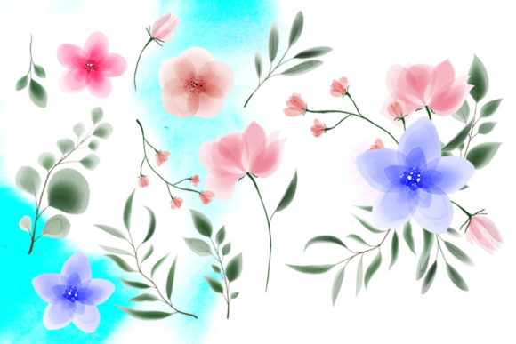 Hand Drawn Watercolor Flower Set for Graphics and Illustrations