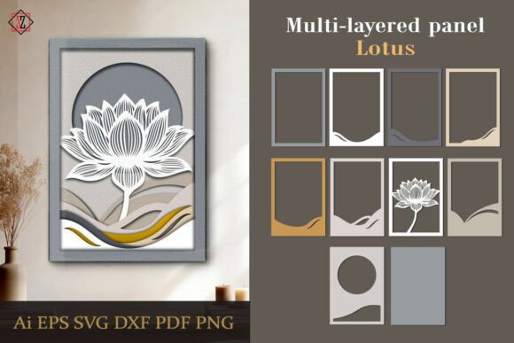 Layered Panel Lotus – 3D Paper Cut Art for Graphics and Crafts
