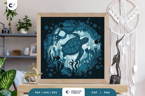 Sea Turtle 3D Shadow Box Paper Cut for Branding
