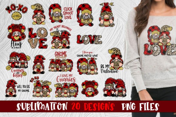 Valentine Gnome SUBLIMATION Bundle of 20 Graphics and Illustrations